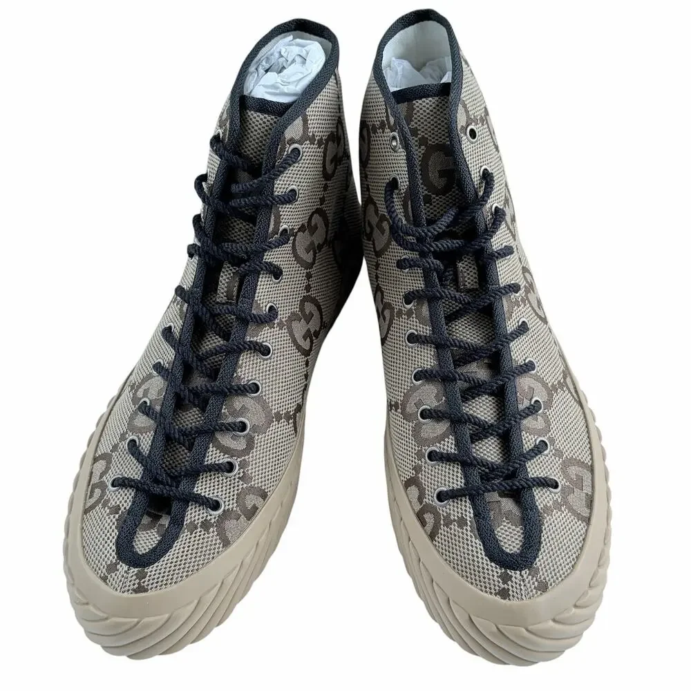 Gucci Tortuga Macro GG Canvas High-Top Sneaker Camel Ebony Sz 12.5 NIB